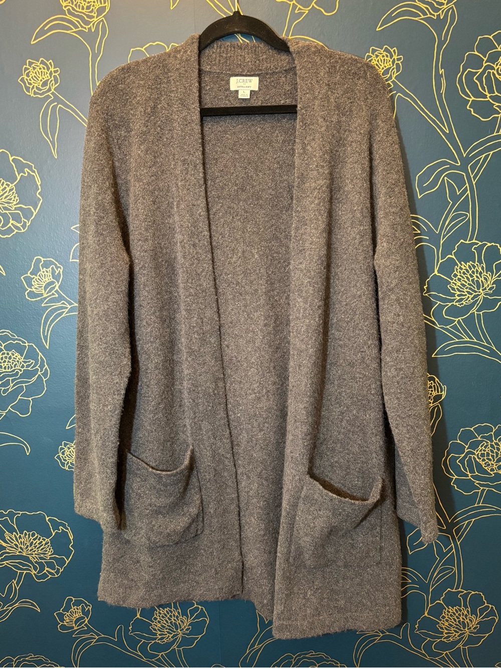 JCREW the softest LONGLINE open front POCKET CARDIGAN gray large